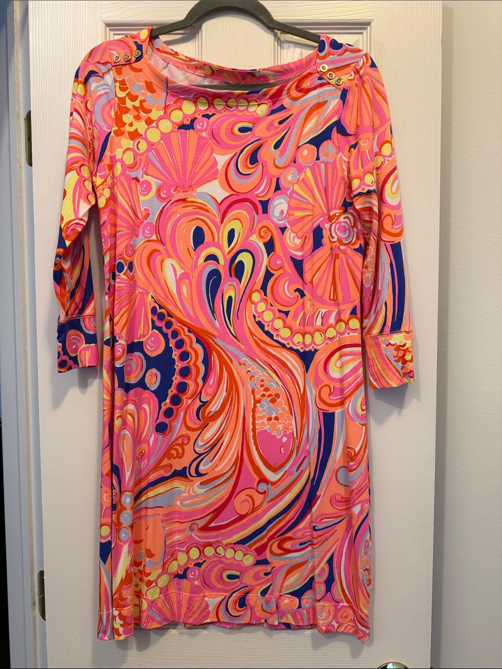 Lilly Pulitzer Pink Orange Navy Abstract Print Midi Dress